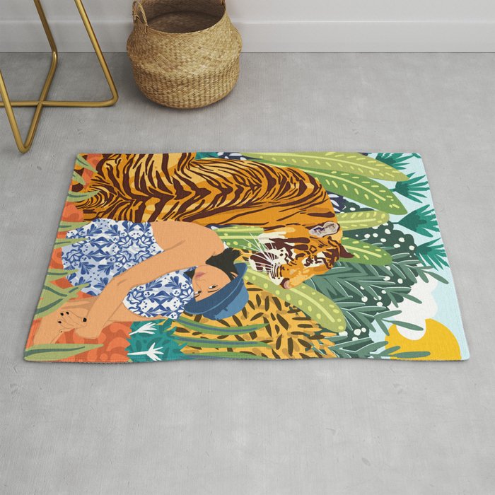 Awaken The Tiger Within Illustration, Wildlife Nature Wall Decor, Jungle Human Nature Connection Rug Gallery Image 1