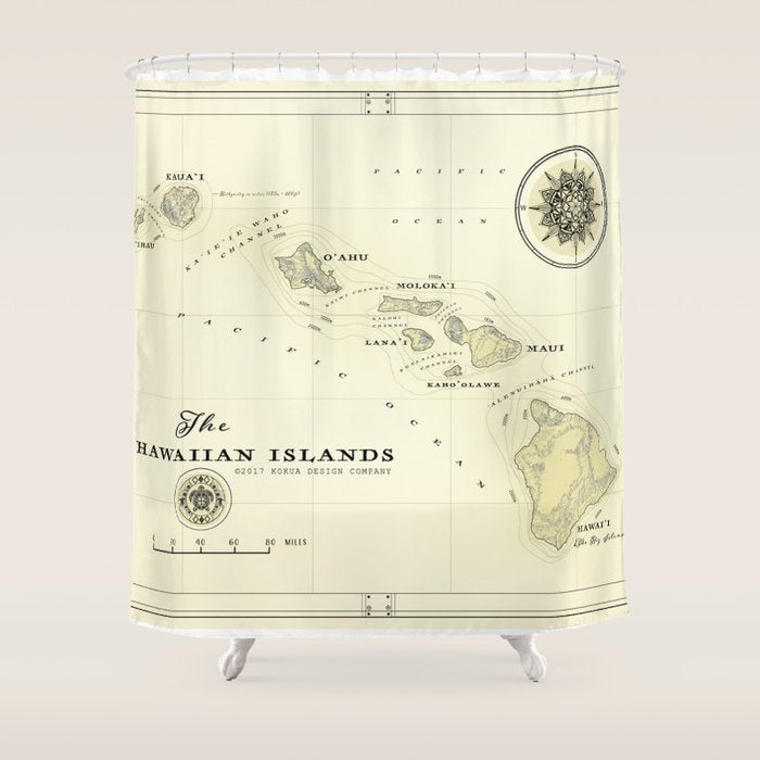 Hawaiian Islands [vintage inspired] map print Shower Curtain Gallery Image 1