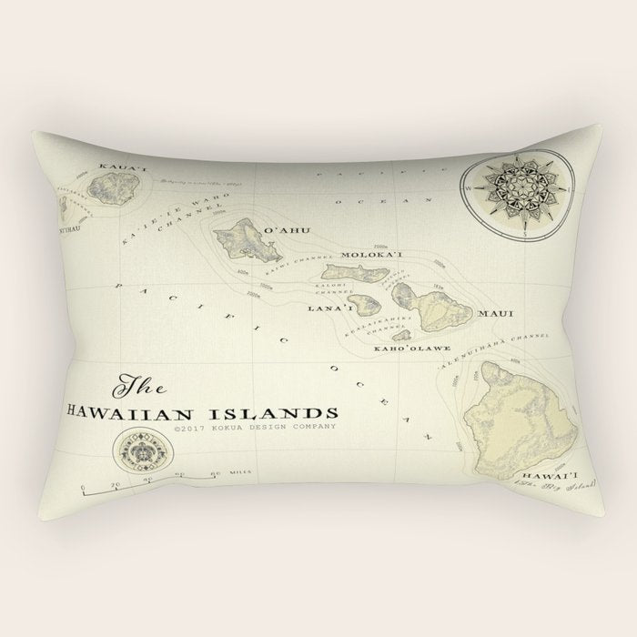 Hawaiian Islands [vintage inspired] map print Rectangular Pillow Gallery Image 2