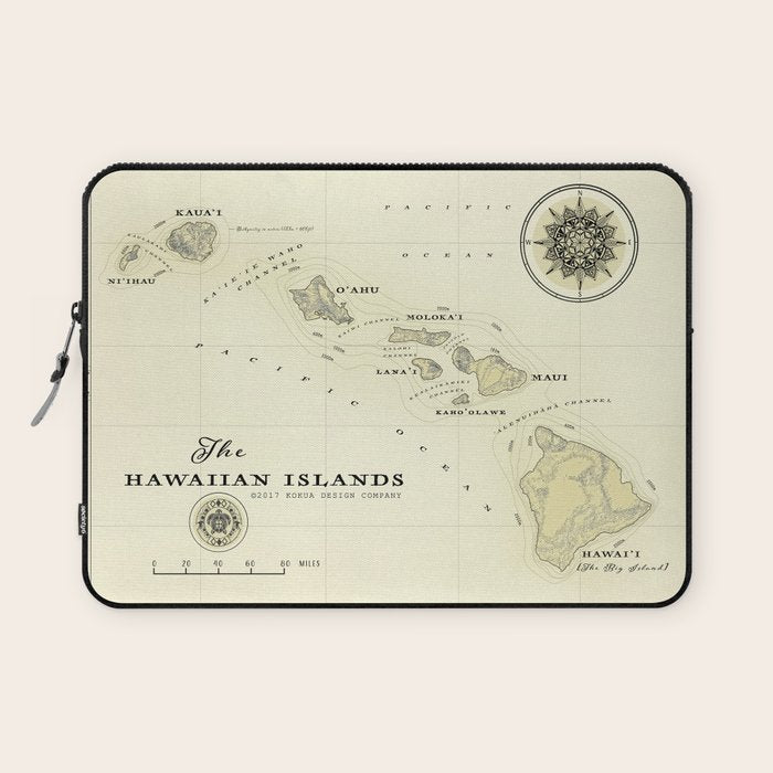 Hawaiian Islands [vintage inspired] map print Laptop Sleeve Gallery Image 1