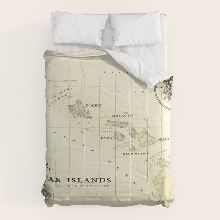 Hawaiian Islands [vintage inspired] map print Comforter Gallery Image 6