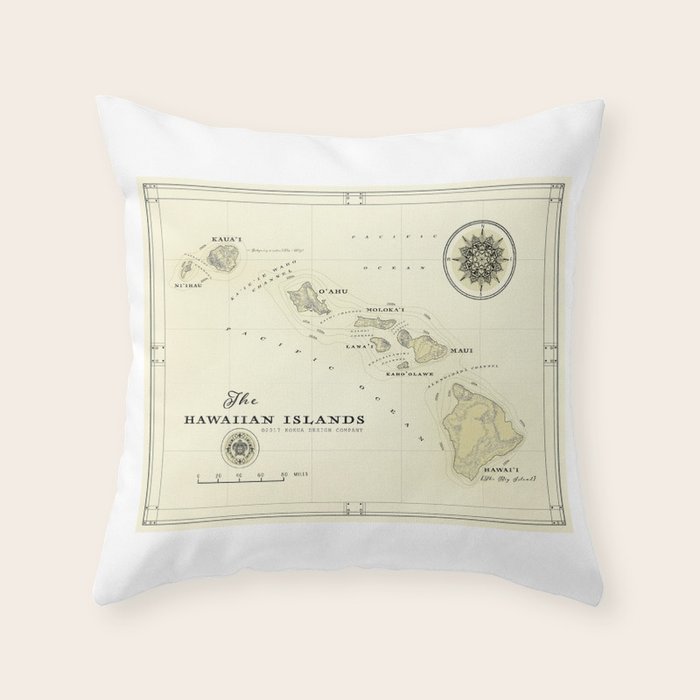 Hawaiian Islands [vintage inspired] map print Throw Pillow Gallery Image 1
