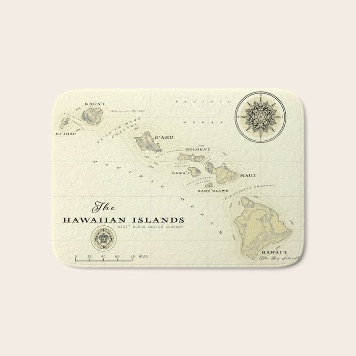 Hawaiian Islands [vintage inspired] map print Bath Mat Gallery Image 1