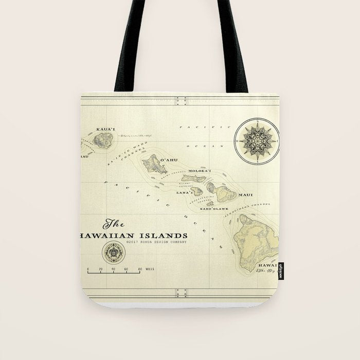 Hawaiian Islands [vintage inspired] map print Tote Bag Gallery Image 1