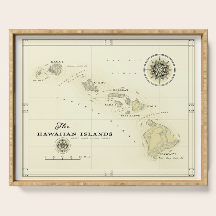Hawaiian Islands [vintage inspired] map print Serving Tray Gallery Image 1