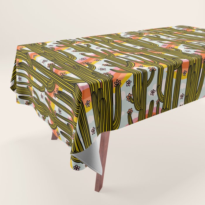 Rainbow and Cacti Print Tablecloth Gallery Image 1