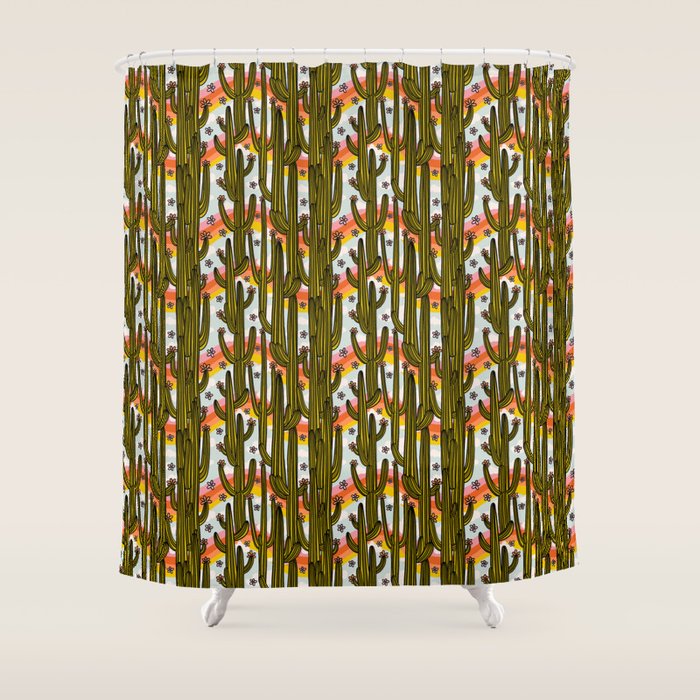 Rainbow and Cacti Print Shower Curtain Gallery Image 1