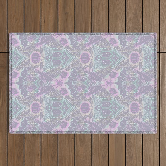 Gothic Halloween Damask - pastel glow Outdoor Rug Gallery Image 1