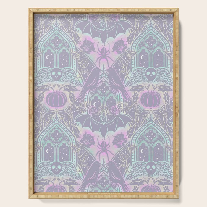Gothic Halloween Damask - pastel glow Serving Tray Gallery Image 1