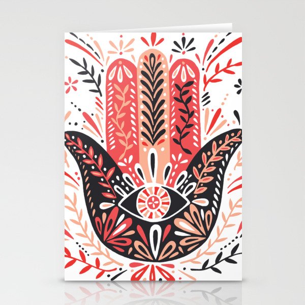 Hamsa Hand - Red & Black Palette Stationery Card Gallery Image 2