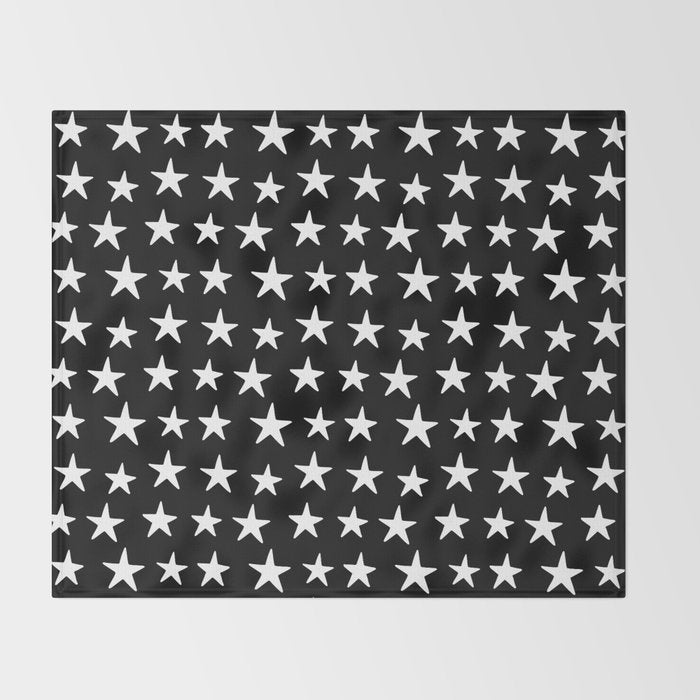 Star Pattern White On Black Throw Blanket Gallery Image 2