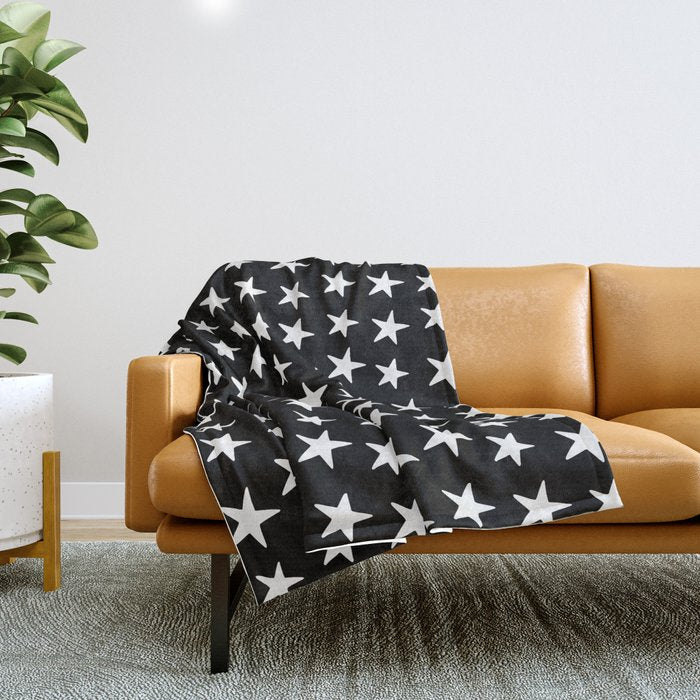 Star Pattern White On Black Throw Blanket Gallery Image 1