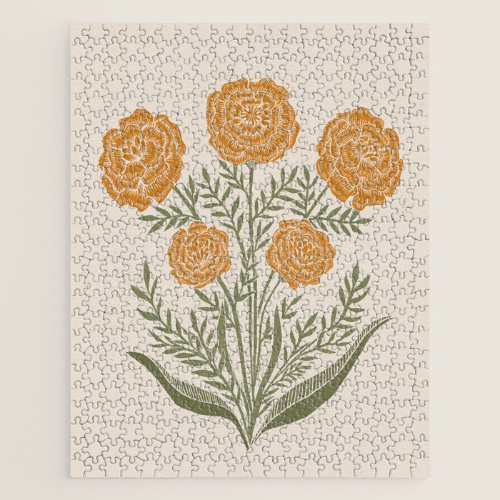 Marigold Block Print Jigsaw Puzzle