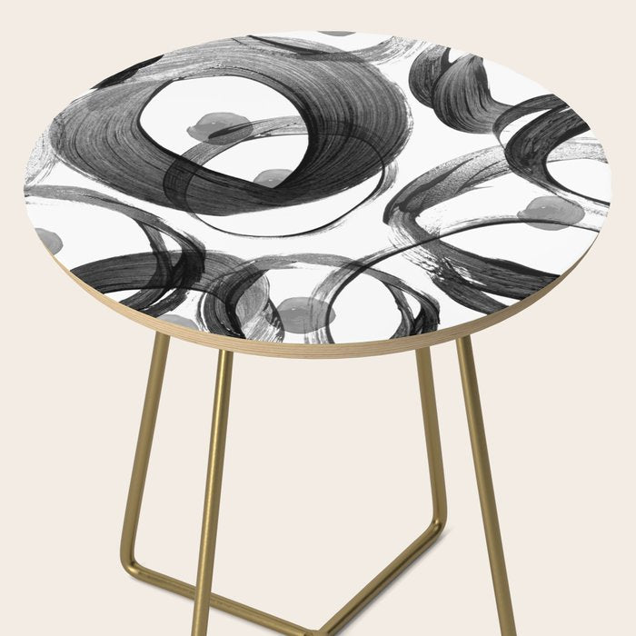 Modern abstract black white hand painted brushstrokes Side Table Gallery Image 2