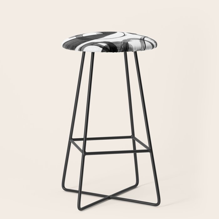Modern abstract black white hand painted brushstrokes Stool Gallery Image 1