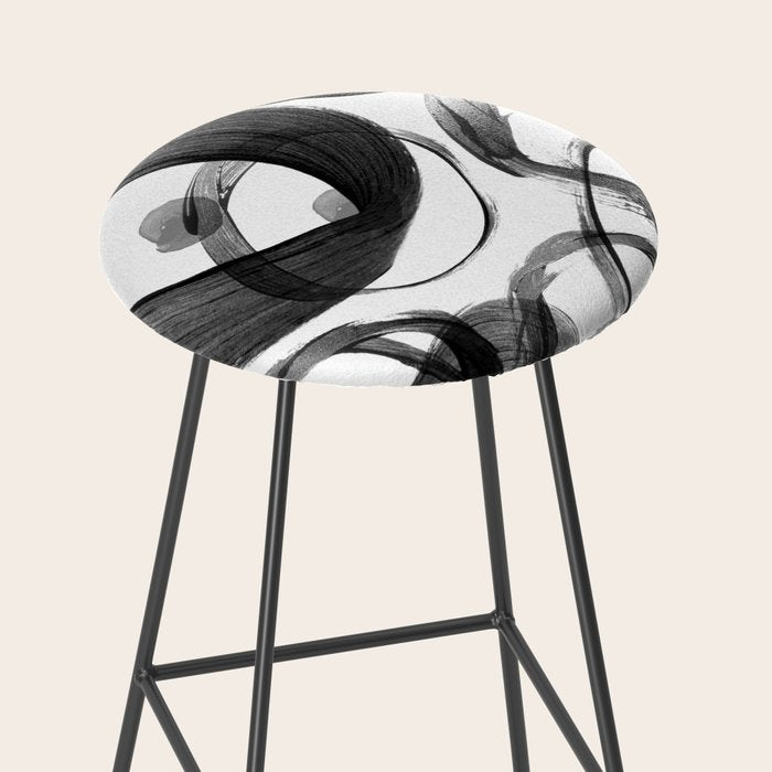 Modern abstract black white hand painted brushstrokes Stool Gallery Image 2