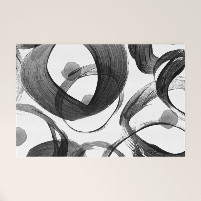 Modern abstract black white hand painted brushstrokes Welcome Mat Gallery Image 1