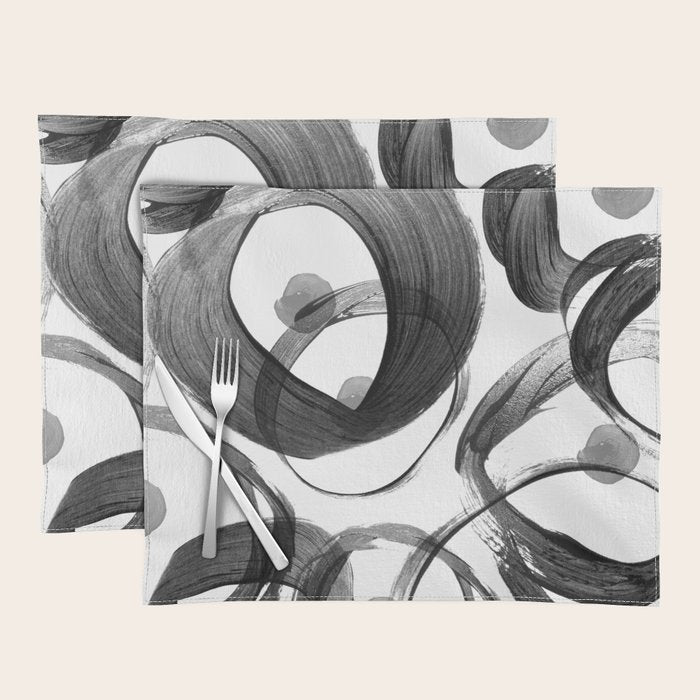 Modern abstract black white hand painted brushstrokes Placemat Gallery Image 1