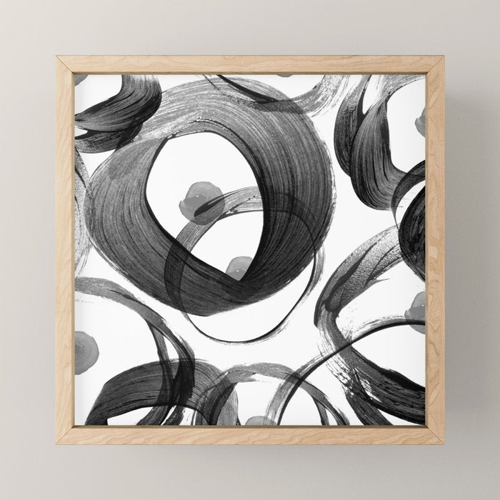 Modern abstract black white hand painted brushstrokes Mini Art Print Gallery Image 1