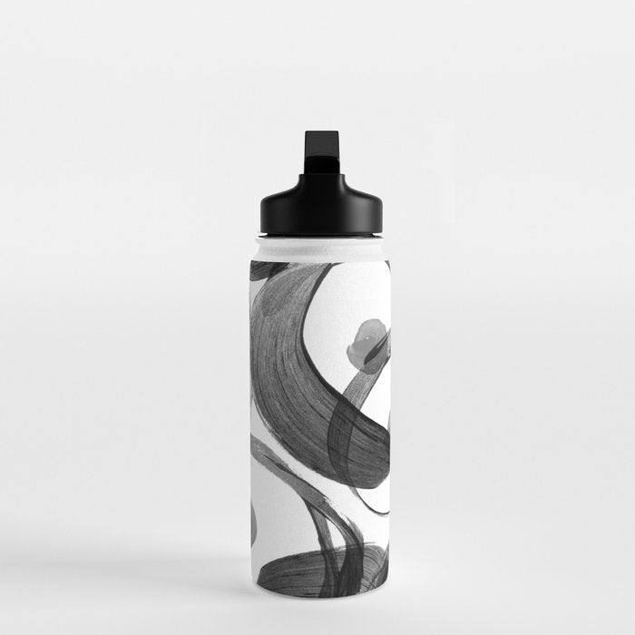 Modern abstract black white hand painted brushstrokes Water Bottle Gallery Image 3
