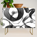 Modern abstract black white hand painted brushstrokes Credenza Gallery Image 1