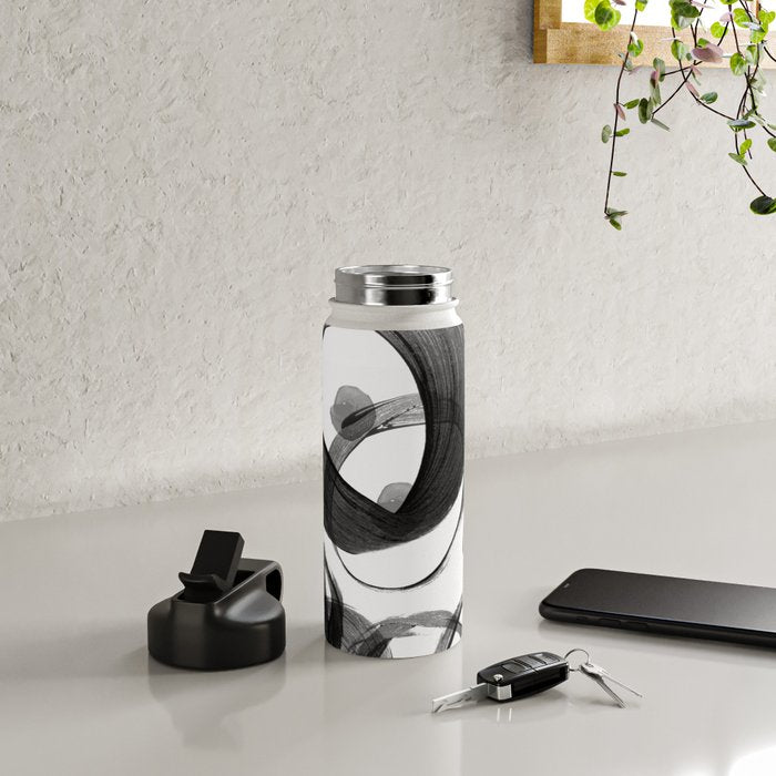 Modern abstract black white hand painted brushstrokes Water Bottle Gallery Image 5