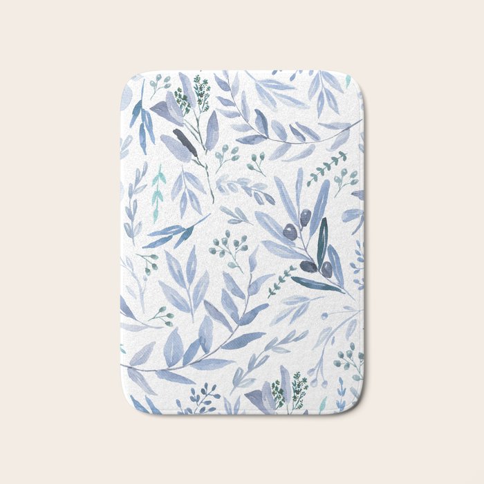 Blue Eucalyptus Pattern Bath Mat Gallery Image 1