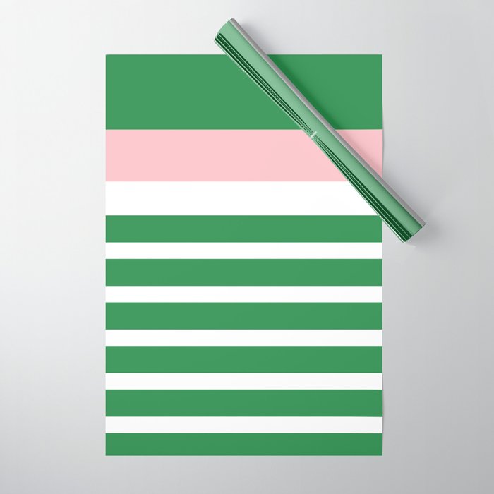 Mixed Stripe Pattern in Green, Pink, and White Wrapping Paper Gallery Image 1