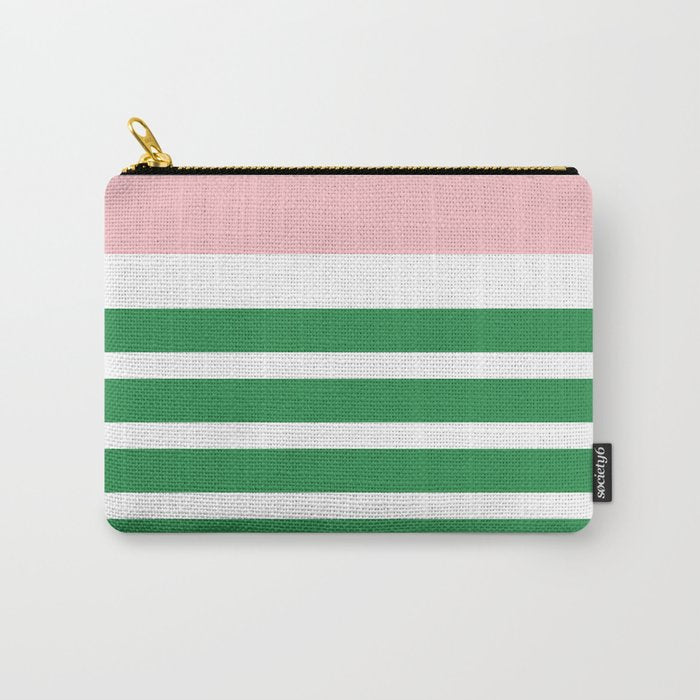 Mixed Stripe Pattern in Green, Pink, and White Carry All Pouch Gallery Image 1