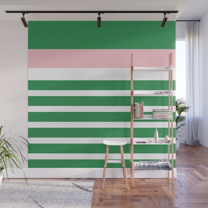 Mixed Stripe Pattern in Green, Pink, and White Wall Mural Gallery Image 1