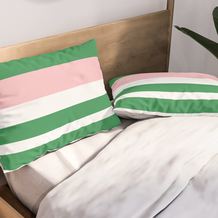 Mixed Stripe Pattern in Green, Pink, and White Pillow Sham Gallery Image 2