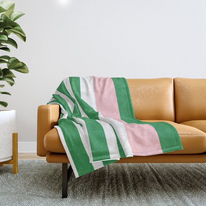 Mixed Stripe Pattern in Green, Pink, and White Throw Blanket Gallery Image 1