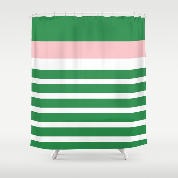 Mixed Stripe Pattern in Green, Pink, and White Shower Curtain Gallery Image 1