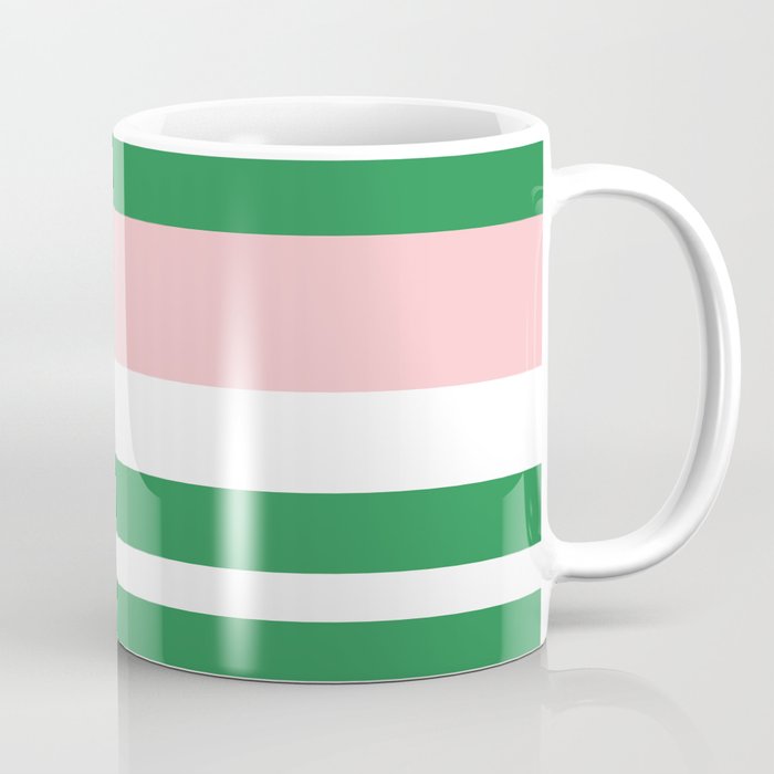 Mixed Stripe Pattern in Green, Pink, and White Coffee Mug Gallery Image 1