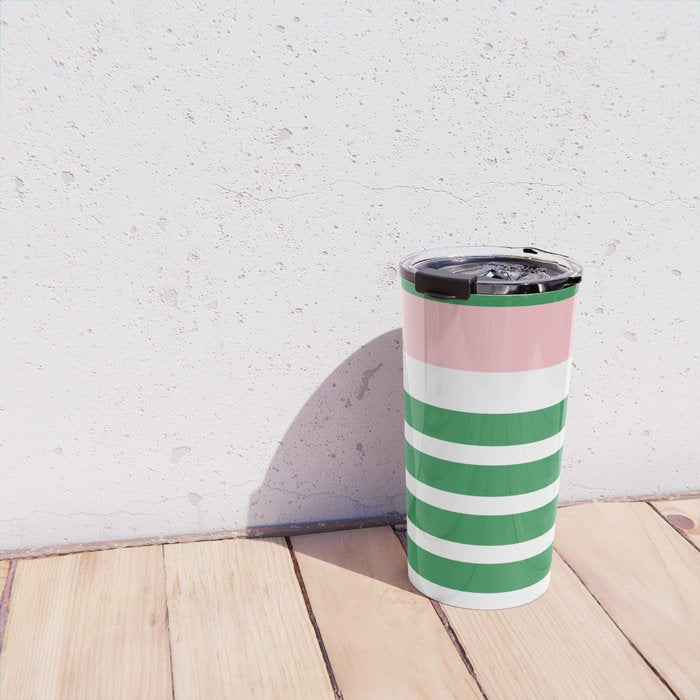 Mixed Stripe Pattern in Green, Pink, and White Travel Mug Gallery Image 4