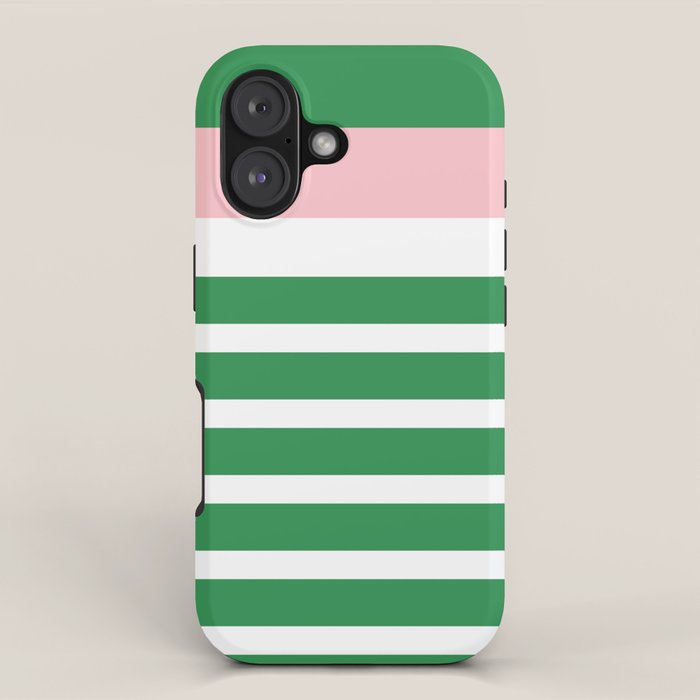 Mixed Stripe Pattern in Green, Pink, and White iPhone Case Gallery Image 1