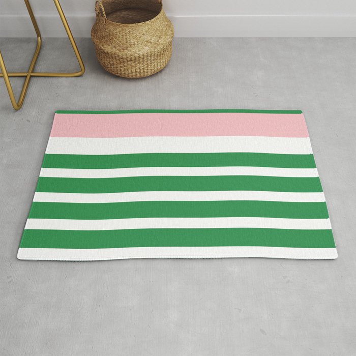Mixed Stripe Pattern in Green, Pink, and White Rug Gallery Image 1