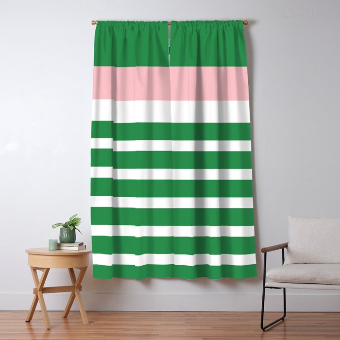 Mixed Stripe Pattern in Green, Pink, and White Window Curtain Gallery Image 1