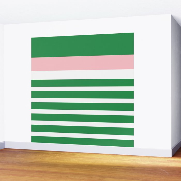 Mixed Stripe Pattern in Green, Pink, and White Wall Mural Gallery Image 2