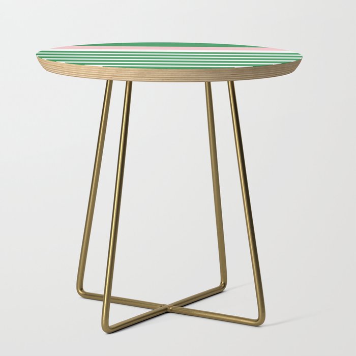 Mixed Stripe Pattern in Green, Pink, and White Side Table Gallery Image 1