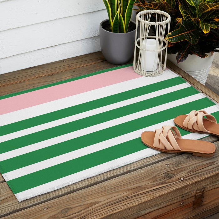 Mixed Stripe Pattern in Green, Pink, and White Outdoor Rug Gallery Image 2