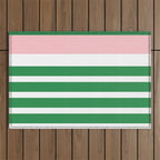 Mixed Stripe Pattern in Green, Pink, and White Outdoor Rug Gallery Image 1