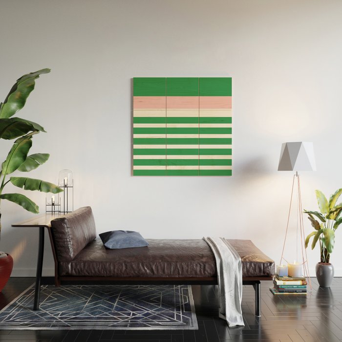 Mixed Stripe Pattern in Green, Pink, and White Wood Wall Art Gallery Image 2