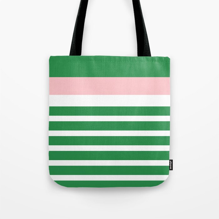 Mixed Stripe Pattern in Green, Pink, and White Tote Bag Gallery Image 1