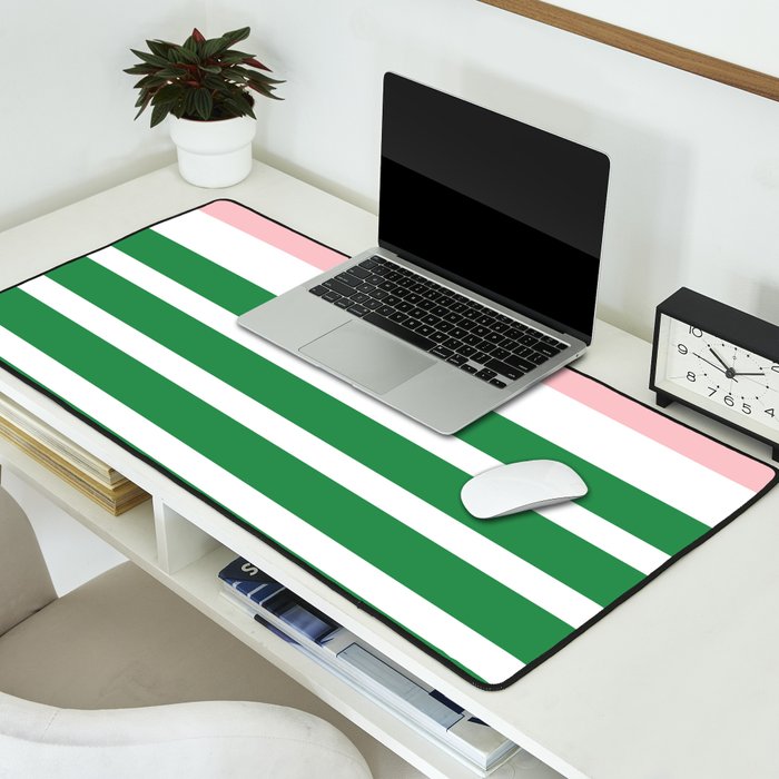 Mixed Stripe Pattern in Green, Pink, and White Desk Mat Gallery Image 2