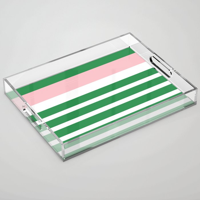 Mixed Stripe Pattern in Green, Pink, and White Acrylic Tray Gallery Image 1