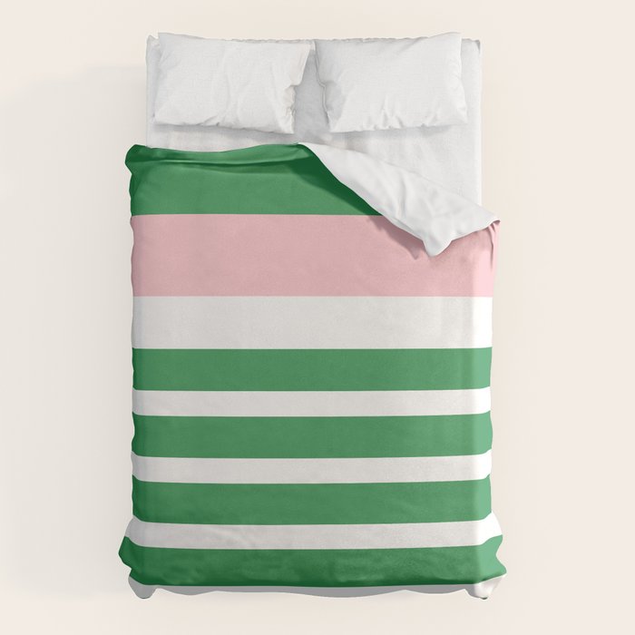 Mixed Stripe Pattern in Green, Pink, and White Duvet Cover Gallery Image 1
