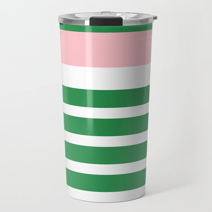 Mixed Stripe Pattern in Green, Pink, and White Travel Mug Gallery Image 1