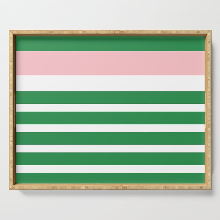 Mixed Stripe Pattern in Green, Pink, and White Serving Tray Gallery Image 1