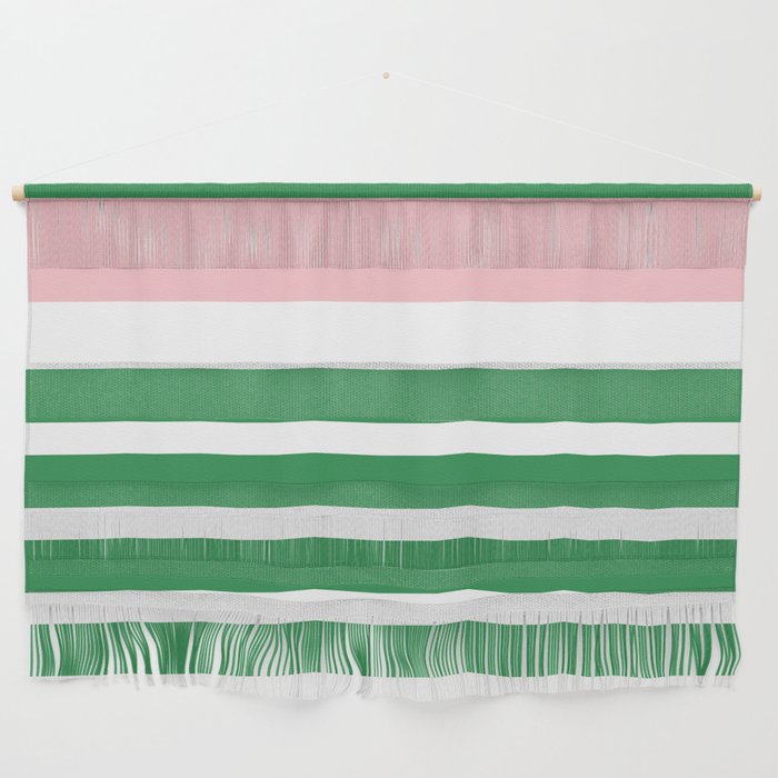 Mixed Stripe Pattern in Green, Pink, and White Wall Hanging Gallery Image 1